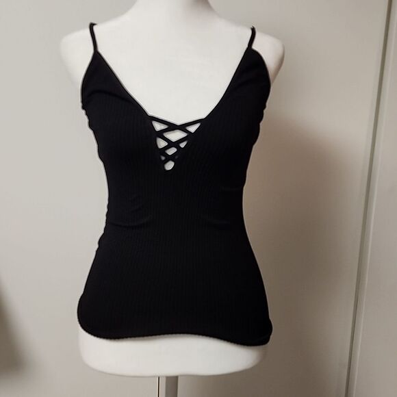 Intimately Free people womens black crossfire camo tank top size xsmall y2k - Picture 1 of 8